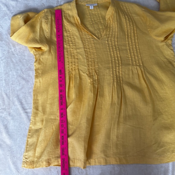 Charter Club Luxury Linen Pintuck Tunic Top Yellow XL Relaxed Summer V Neck - Picture 6 of 9